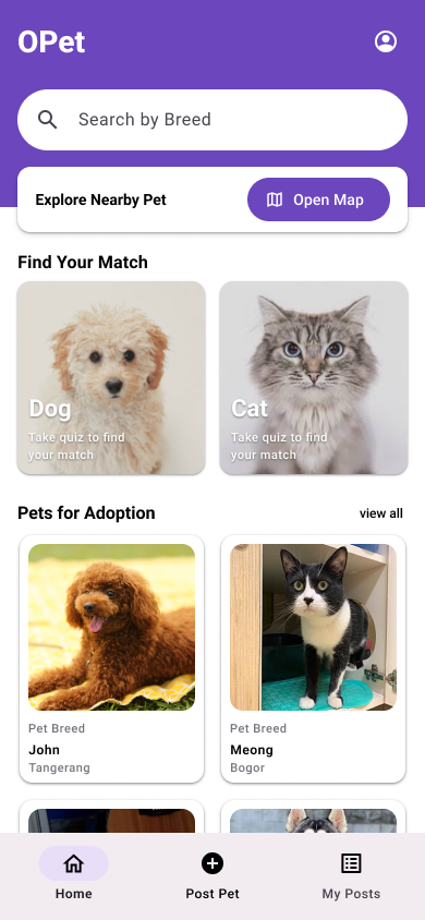 OPet pet-adoption app